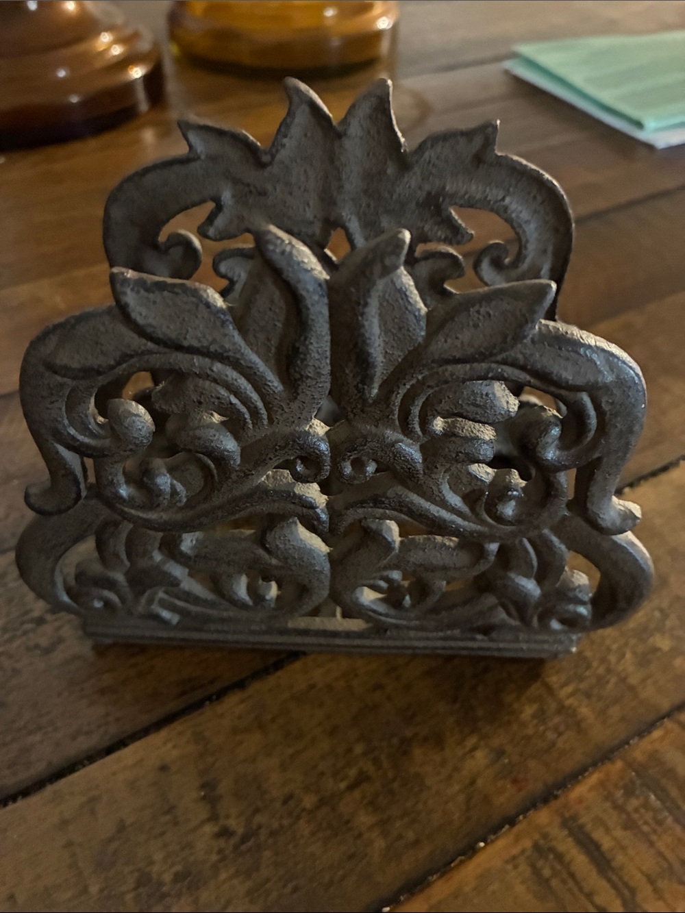 Ornate Decorative Metal Napkin Holder in Antique Gray